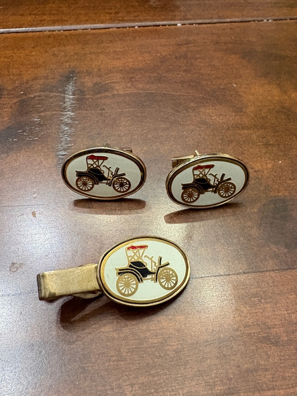 Vintage Car Motif Tie Clip and Cufflink Set